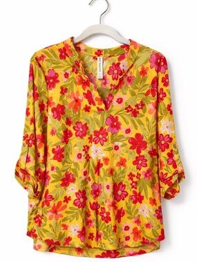 Dear Scarlett Vibrant Floral Blouse - Yellow and Pink